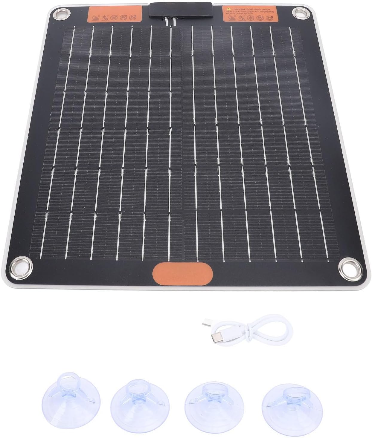 Solar Power Bank, 10W USB Solar Panel Phone Charger Dual Type C Ports 5V2A Output Monocrystalline Solar Panel Charger with Suction Cups for Phones, Power Banks, Tablets