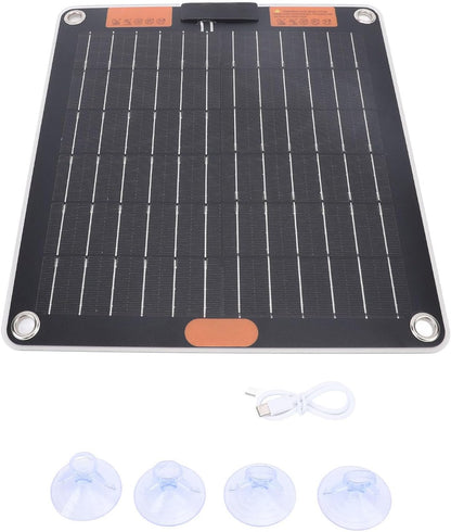 Solar Power Bank, 10W USB Solar Panel Phone Charger Dual Type C Ports 5V2A Output Monocrystalline Solar Panel Charger with Suction Cups for Phones, Power Banks, Tablets