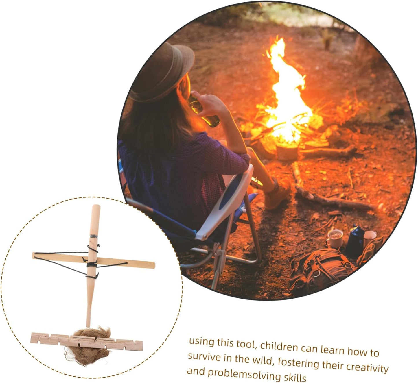 Abaodam Camping Fire Starters Kit Multifunctional Wood Bow Drill Tool for Boy Girl Outdoor Survival Learning Lightweight Portable for Family Activities Hiking Fishing and Picnics