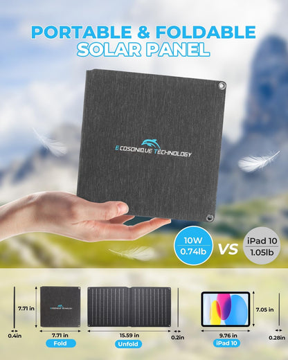 Ecosonique 10W / 20W / 30W Portable Solar Panel Charger, IP67 Waterproof ETFE USB Solar Phone Charger with Detachable Power HUB, 2023 Latest Version Compatible with iPhone, Power Bank, Smartwatch