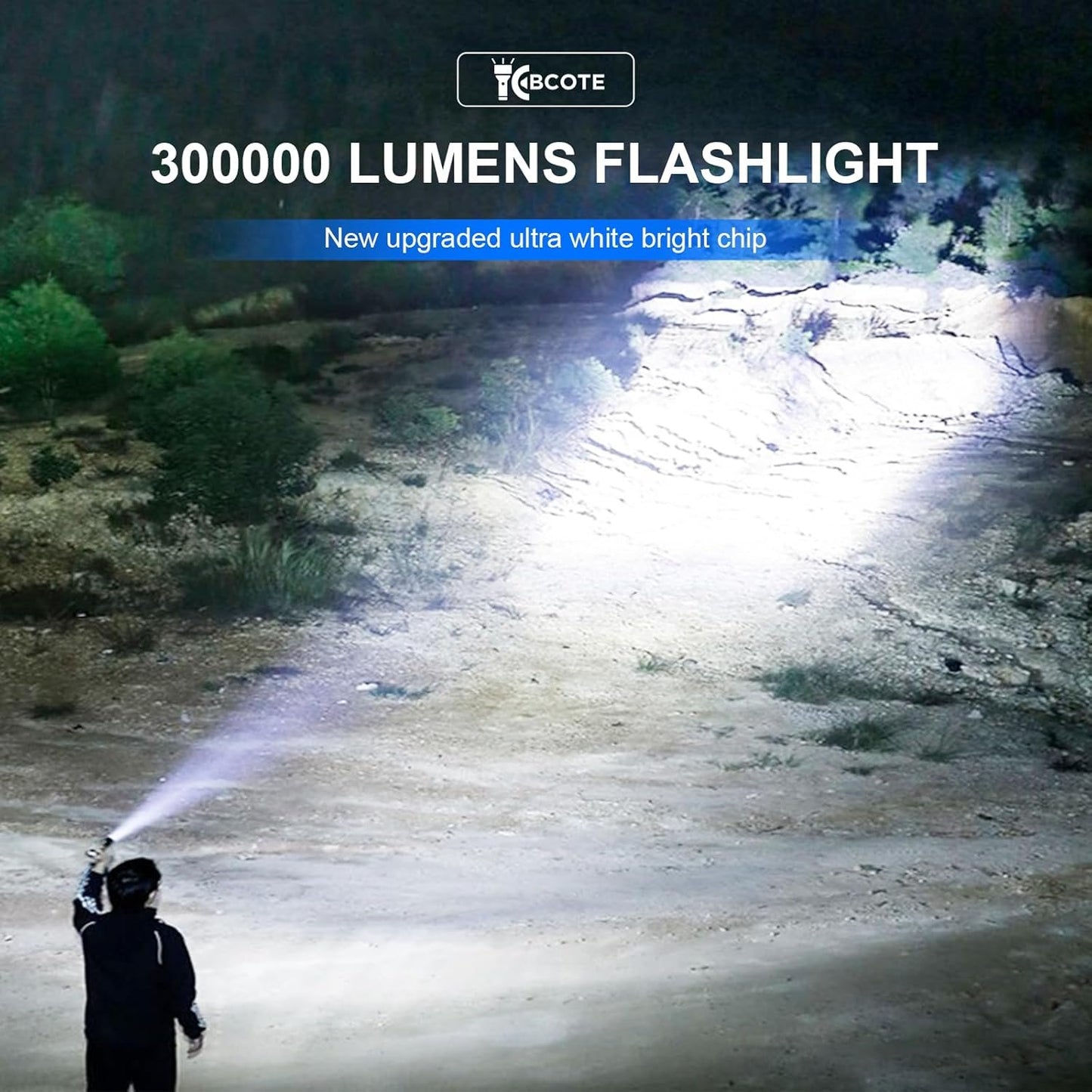 Rechargeable Flashlight 300000 Lumens, BCOTE 2 Pack Super Bright LED Flashlight Camping, Brightest High Powerful Handheld Flashlights-7 Modes with COB Light, IPX7 Waterproof Home Outdoor Flash Light