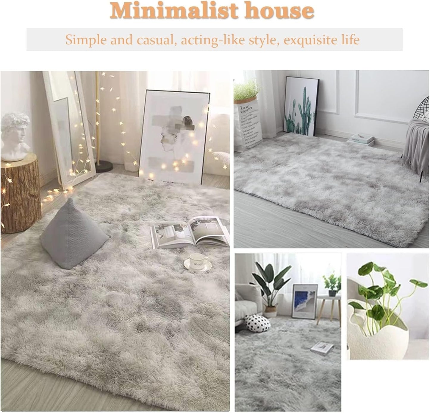 Area Rugs 4'x5'3" Soft Fluffy Non-Slip Washable Carpet for Bedrooms, Living Room, Boys/Girls Room, Playroom Non-Slip, Grey