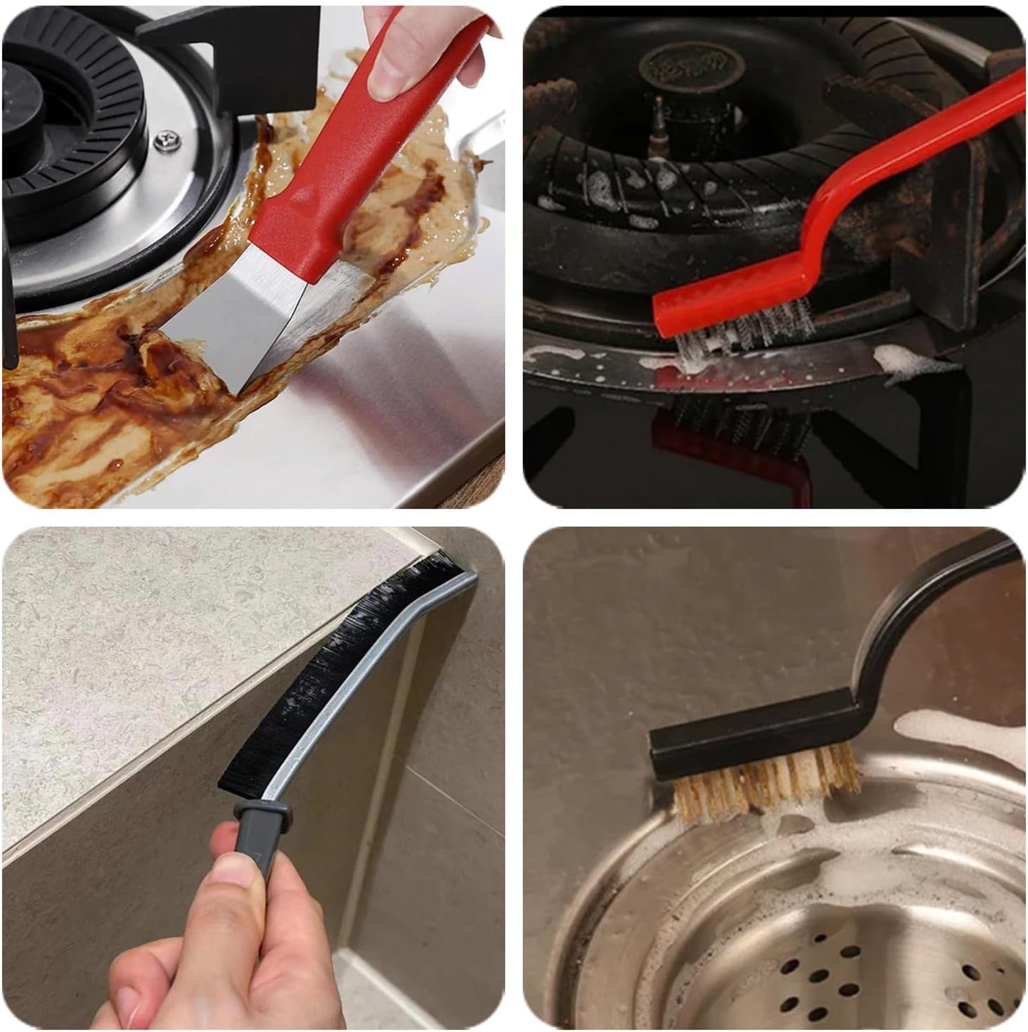 8 Pcs Bathroom Kitchen Cleaning Brush Toilet Shower Tile Joints Dead Angle Hard Bristle Cleaner Brushes Gas Stove Long Handle Multi-Function Cleaning Tool Copper Wire Stove Range Hood Oil Stain