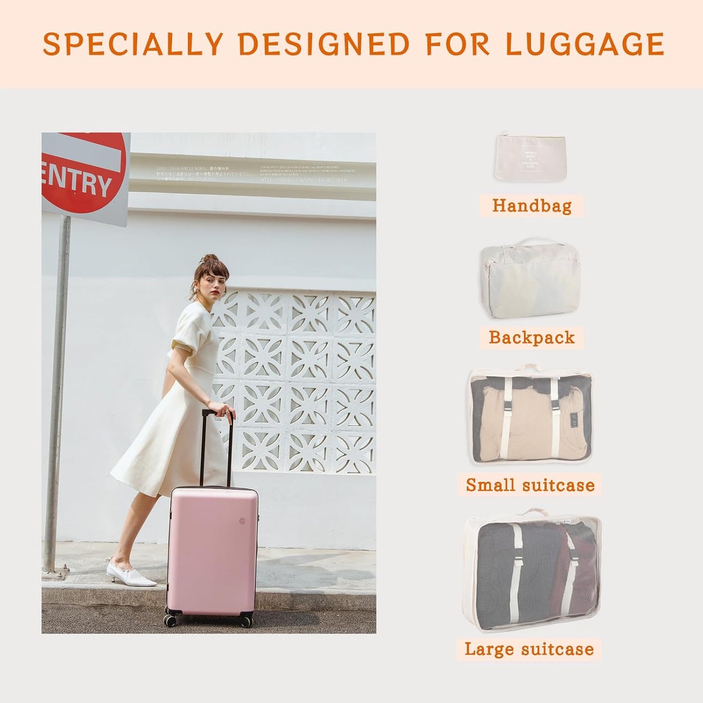 Space Saving Suitcase Organizer 8 Pieces - Packing Cubes for Travel, Suitcase Organizer with Clothes, Shoes and Cosmetics Bags - Useful Accessories Suitcase Organizer Set (Beige)