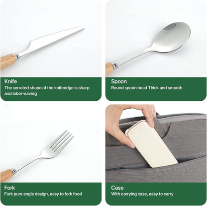 HMDZMR Reusable Travel Utensils with Case, 4pcs Portable Cutlery Set, Knives Fork and Spoon Set for Lunch Box, Portable Silverware Set for Travel Camping Picnic Hiking Office