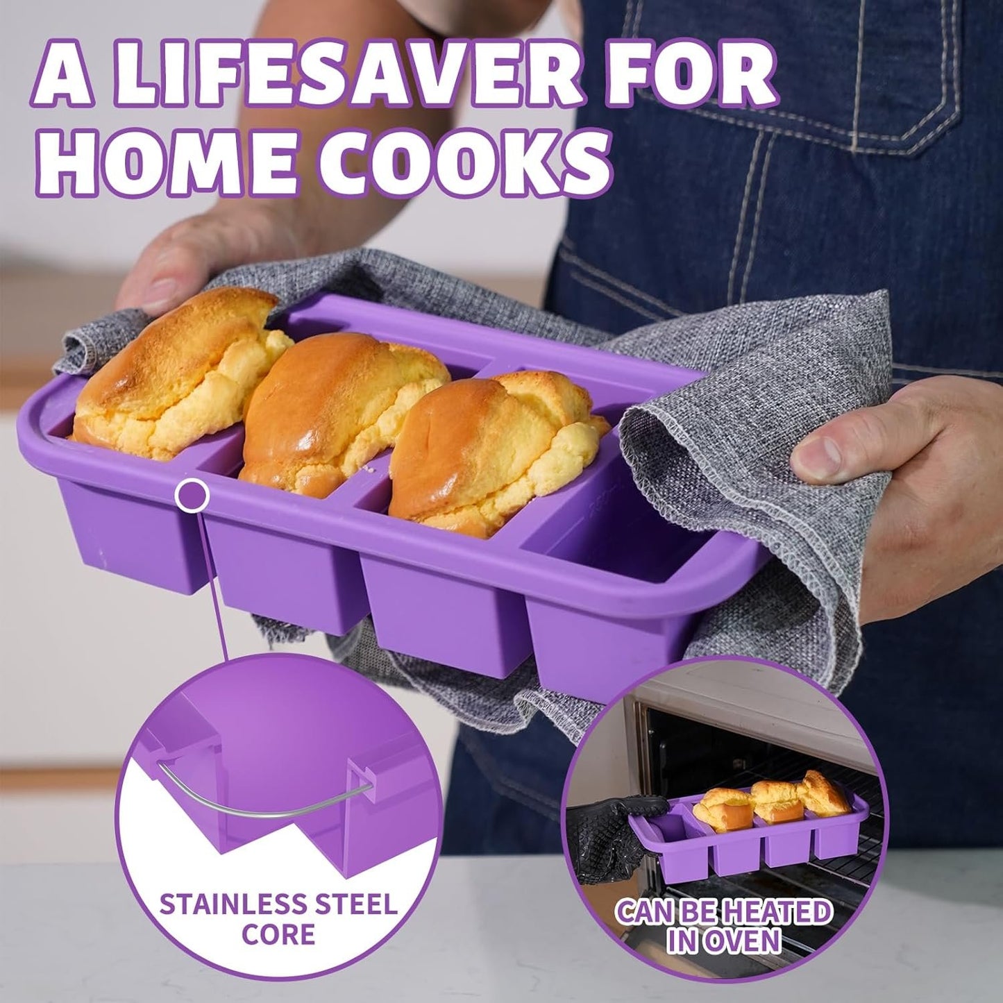 Silicone Freezer Trays with Lid, Soup Cubes Freezer Molds, Silicone Ice Cube Tray, Easy Meal Prep, Silicone Mold for Soup and Food Storage (Violet-4 Cups)