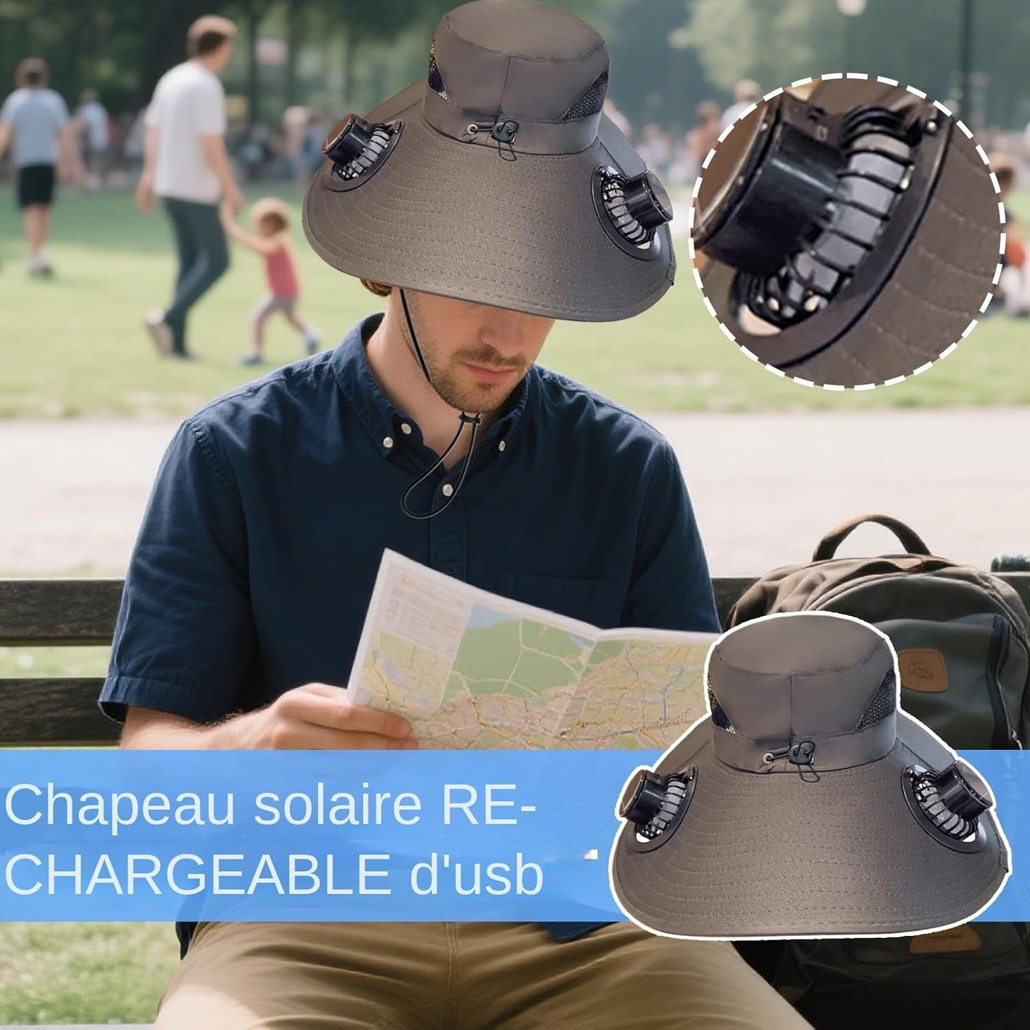 Solar Powered Fan Hat, Bucket Hat, Outdoor Sports Gear, Wide Brim Protezione UV, Sport Headwear for Women, Men, Roadtrip, Beach Vacation Fishing, Hiking and Travel Trips, Verde militare