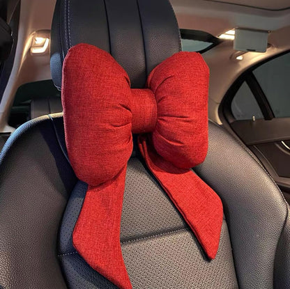 AIMALL Car Headrest Neck Pillow, Stylish Bow Design, Soft Cotton and Linen Fabric, Comfort Support for Head and Neck, Universal Fit, Black, Red or Pink, 11 x 8.6 Inches