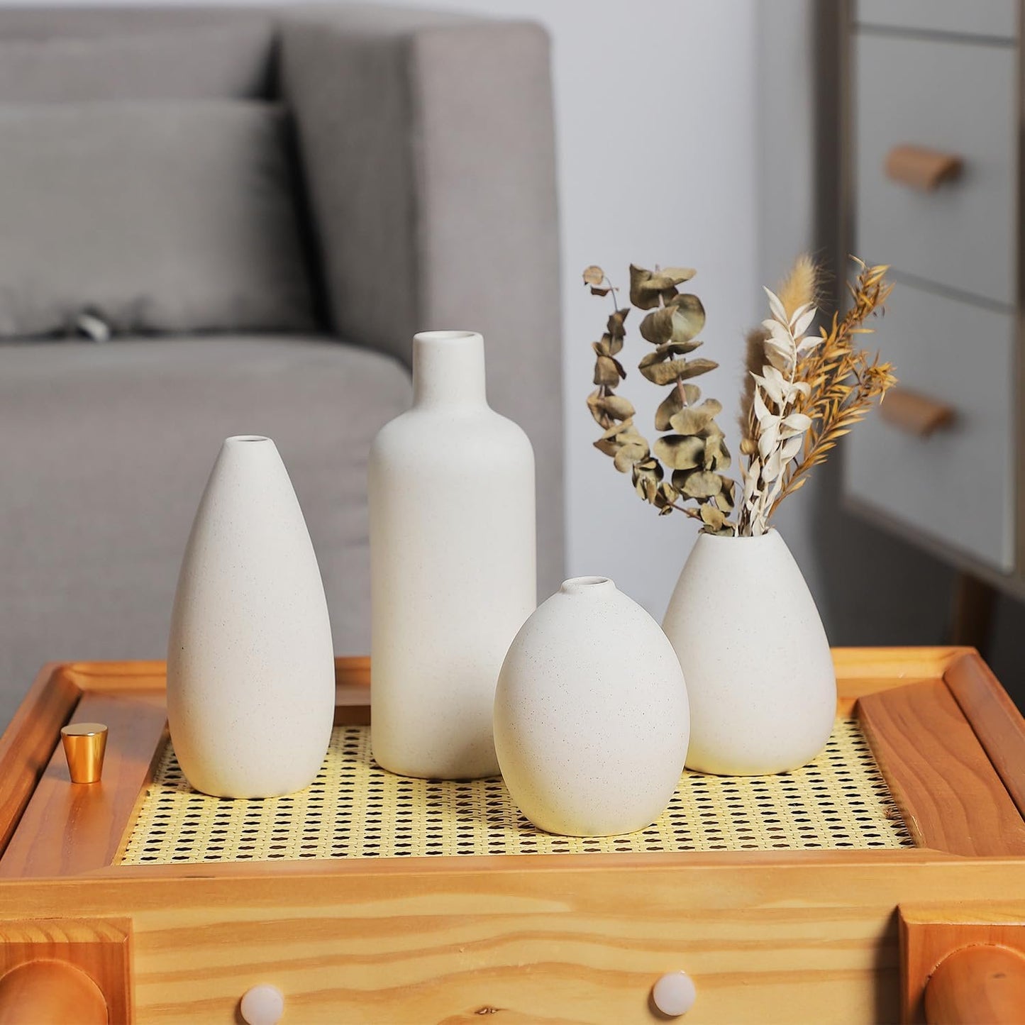 CEMABT White Ceramic Vase Set - 4 Small Vases for Flowers, Unique Flower Vases for Centerpieces, Decorative Modern Vases for Home Decor Table Entryway Bookshelf (White)