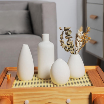 CEMABT White Ceramic Vase Set - 4 Small Vases for Flowers, Unique Flower Vases for Centerpieces, Decorative Modern Vases for Home Decor Table Entryway Bookshelf (White)