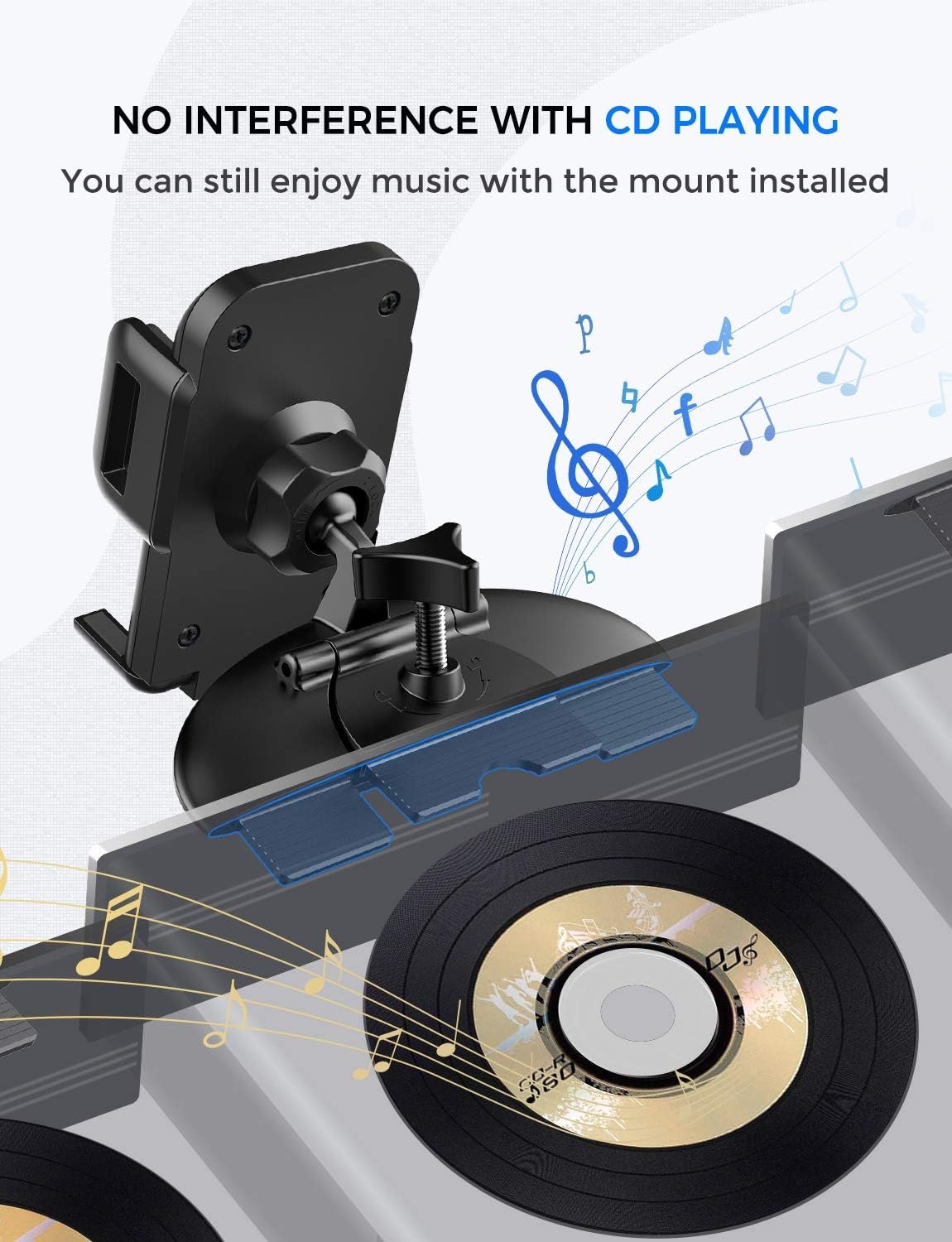 VSSMSSA CD Slot Phone Holder for Car, 360° Rotation CD Slot Car Phone Mount, Easy One Touch CD Slot Cell Phone Holder Compatible with iPhone, Samsung, LG, Moto, Huawei, Nokia, and Other Smartphone