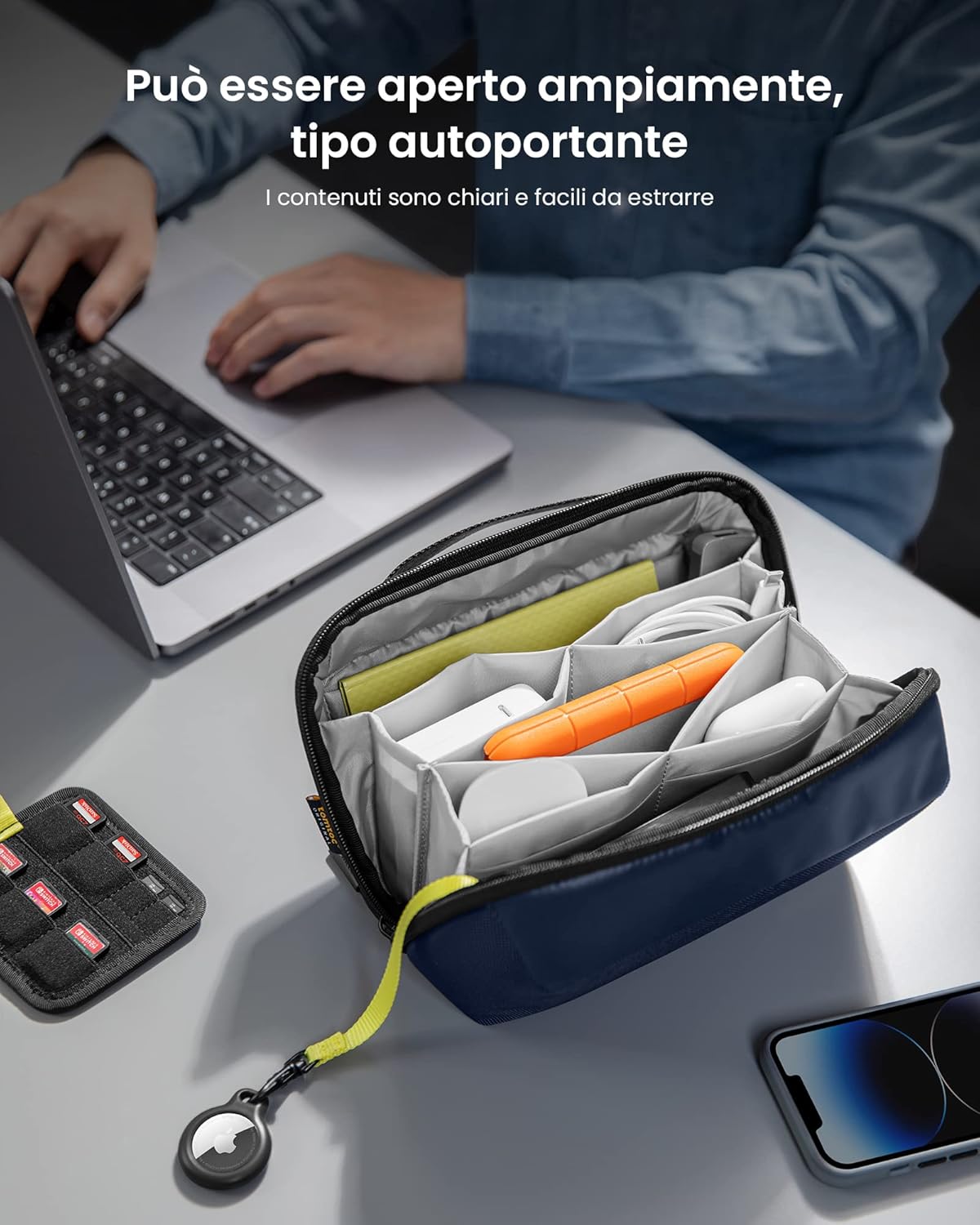 tomtoc Cable Case, Travel Bag Organizer for Electronic Technical Accessories Macbook Adapter Mouse, Cable, Hub, Power Bank, USB Flash Drive, Power Supply, Charger, Hard Drive