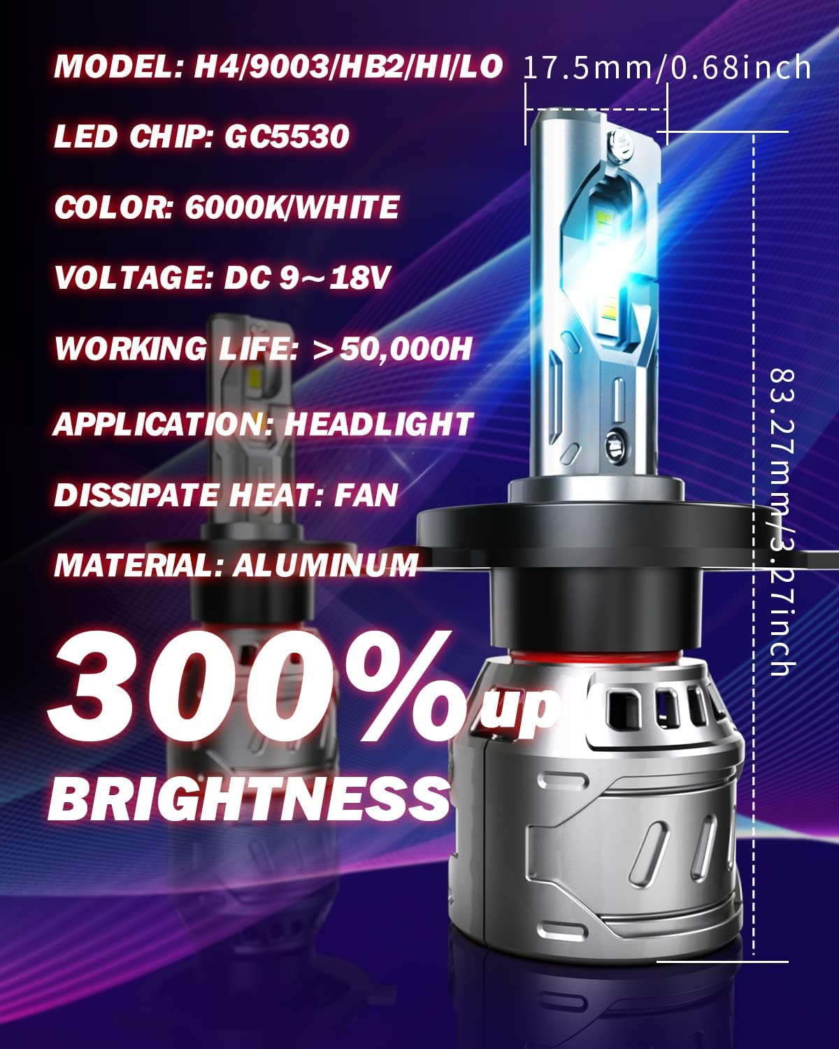 OUSHI H4 LED Bulbs, HB2 Hi/Lo LED Headlight Bulb H4 14000LM 70W 6000K Xenon White, Waterproof for Car Headlight Bulb Replacement (2 Pieces)