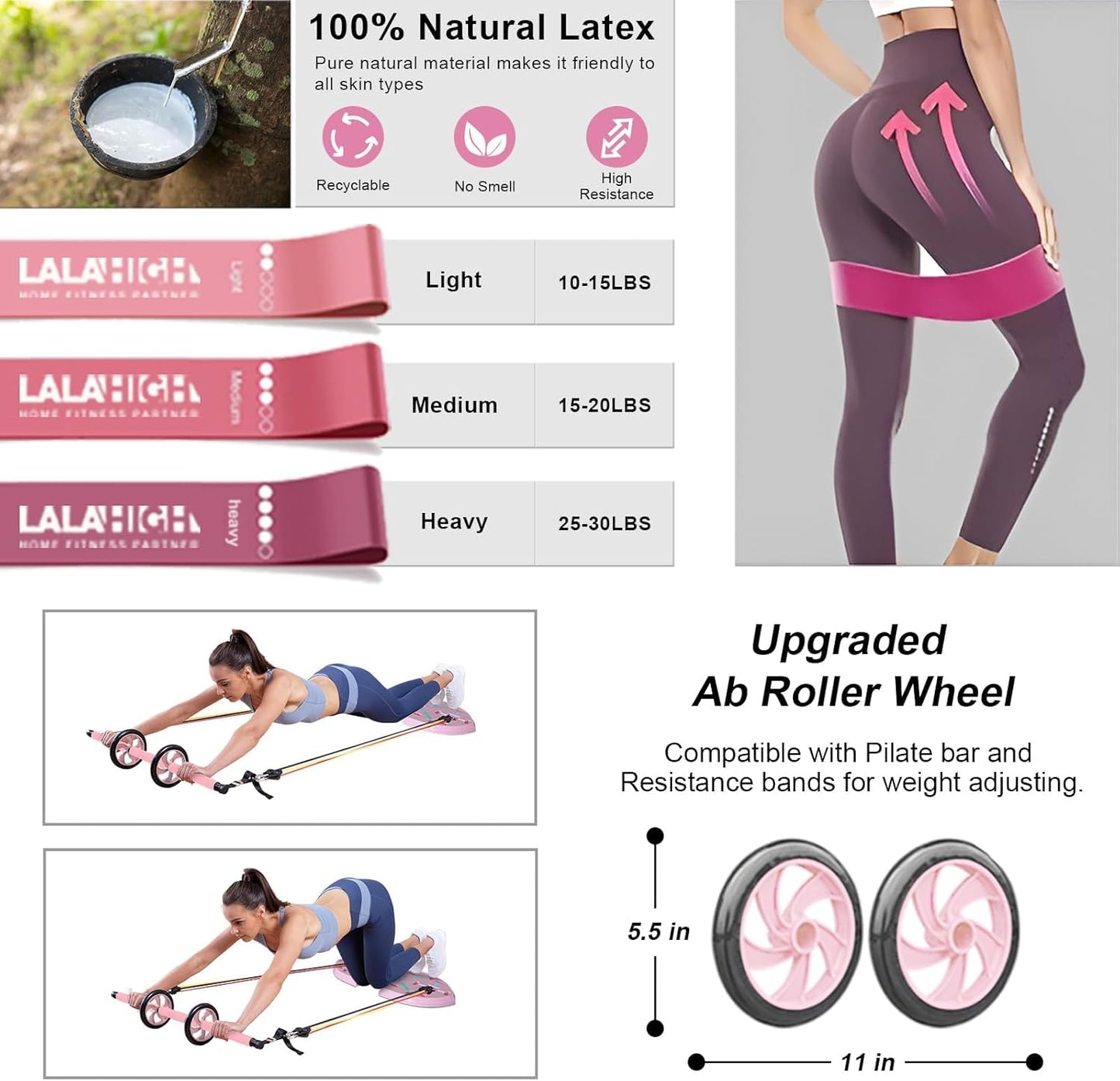 LALAHIGH Portable Home Gym System for Men and Women:Push Up Board, Pilates Bar & 20 Fitness Accessories with Resistance Bands and Ab Roller Wheel-Professional Strength Training Exercise