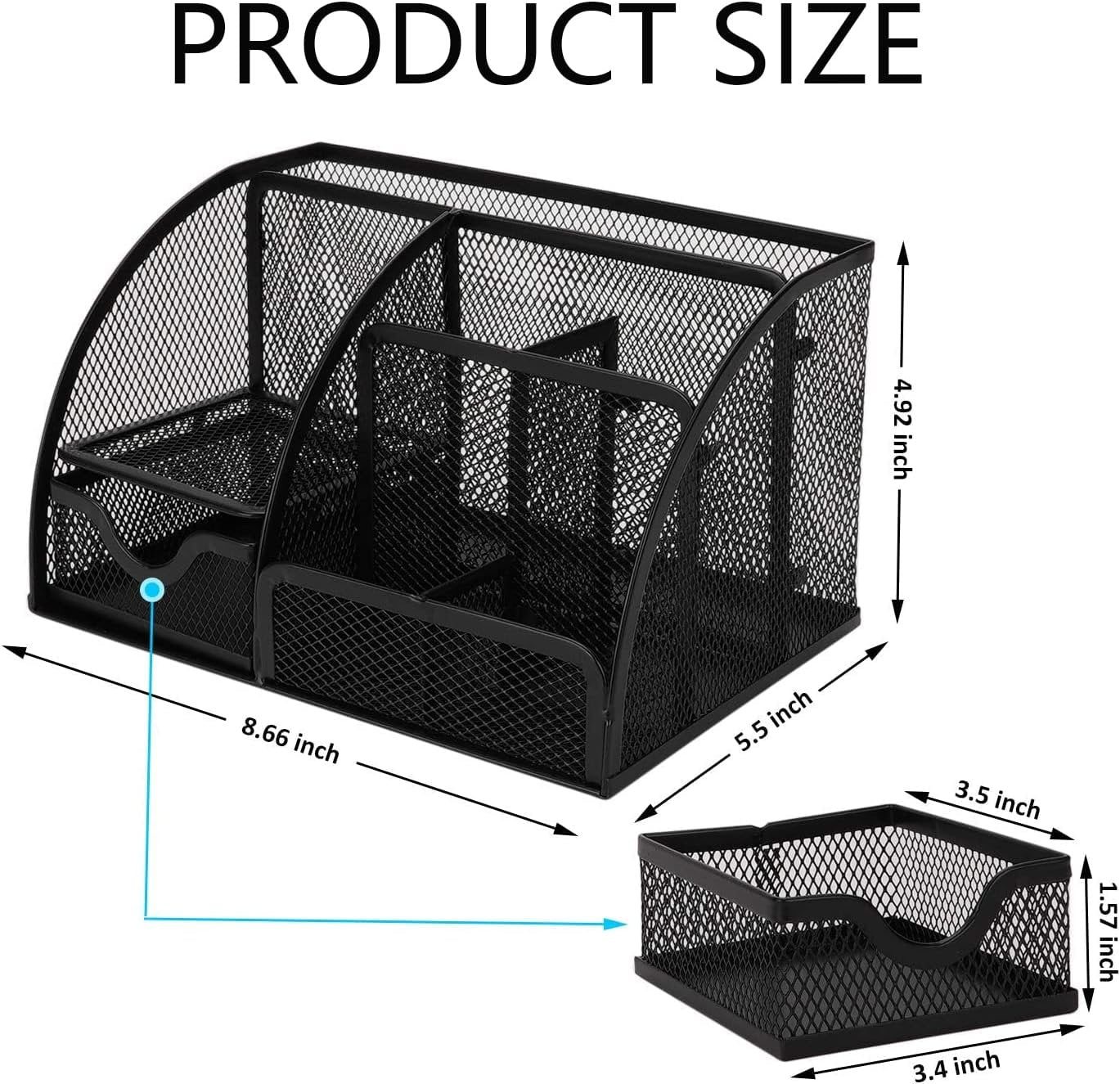 Gonice Black Mesh Desk Organizer, Multi-functional Pen Holder With 6 Compartments and 1 Drawer for Office Supplies and Desk Accessories, Desktop Organizer for Home,Office and School