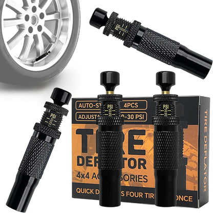 4 Rapid Tire Deflator Set with Valve, Portable Car Truck Adventure Gear for Motorcycle, Bike Maintenance, Outdoor Camping, Beach Trips, Garage, Home, Vehicle Travel Use