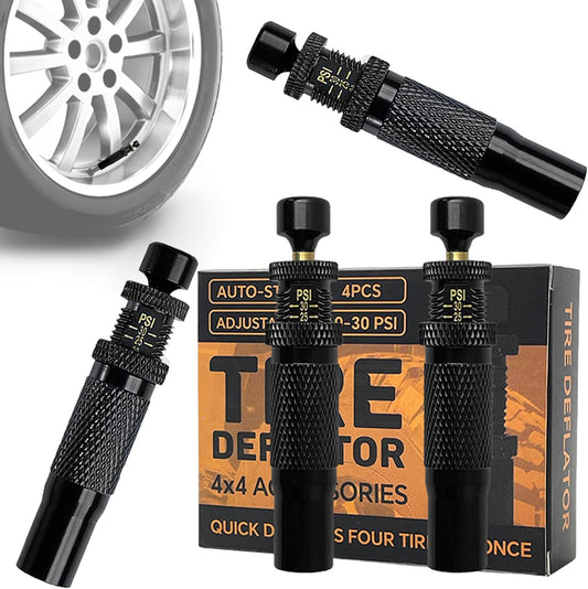 4 Rapid Tire Deflator Set with Valve, Portable Car Truck Adventure Gear for Motorcycle, Bike Maintenance, Outdoor Camping, Beach Trips, Garage, Home, Vehicle Travel Use