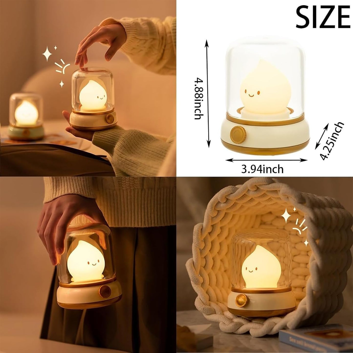 Cute Chibi Flame Lamp, Cozy Lights Mimics Flickering Flame, Rechargeable Mimics Flickering Flame Effect Light, Silicone Kerosene Ambience Light, 2 Modes Dimming Effect Ambience Light (White)