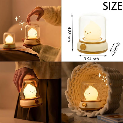 Cute Chibi Flame Lamp, Cozy Lights Mimics Flickering Flame, Rechargeable Mimics Flickering Flame Effect Light, Silicone Kerosene Ambience Light, 2 Modes Dimming Effect Ambience Light (White)