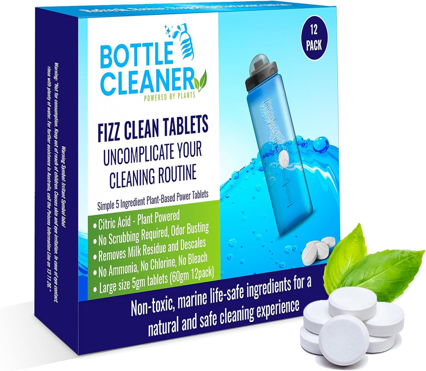 Miles Kay Bottle Cleaning Tablets | Pack of 12 (large) - Effortless Stain & Odor Removal | Non-Toxic, Biodegradable, and Chemical-Free | Miles Kay