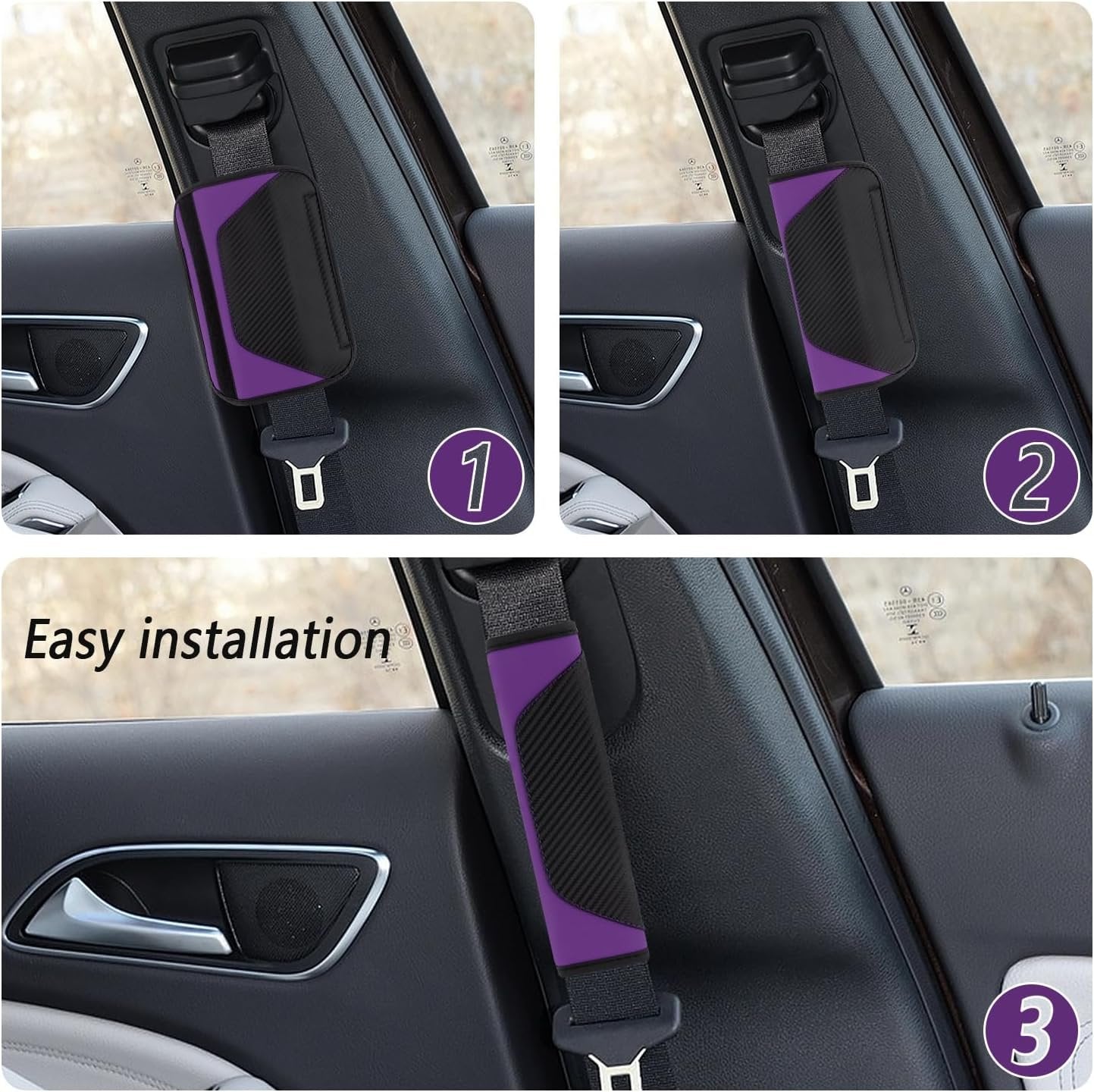 2PCS Car Seatbelt Covers,Leather Seat Belt Pad with Carbon Fiber Design for Car Decorations & Shoulder Protections,Universal Car Accessories Interior Seatbelt Cushion (Purple)