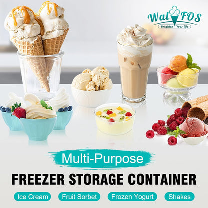 Walfos Ice Cream Containers - 1.6 Quart, Reusable Homemade Ice Cream Tubs with Lids, Stackable Freezer Storage Container for Yogurt, Sorbet, Gelato, Bonus 2 Bands, 12 Stickers, Teal