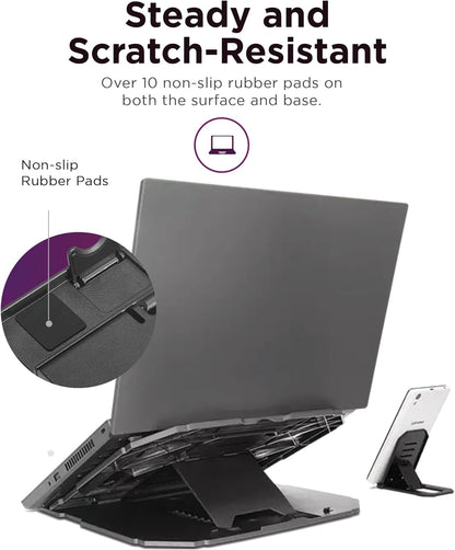 Lenovo 2-in-1 Laptop Stand - Adjustable, Portable, Foldable, Ergonomic, Non-Slip, Compatible with Laptops up to 15" and Cell Phones, Ideal for Travel