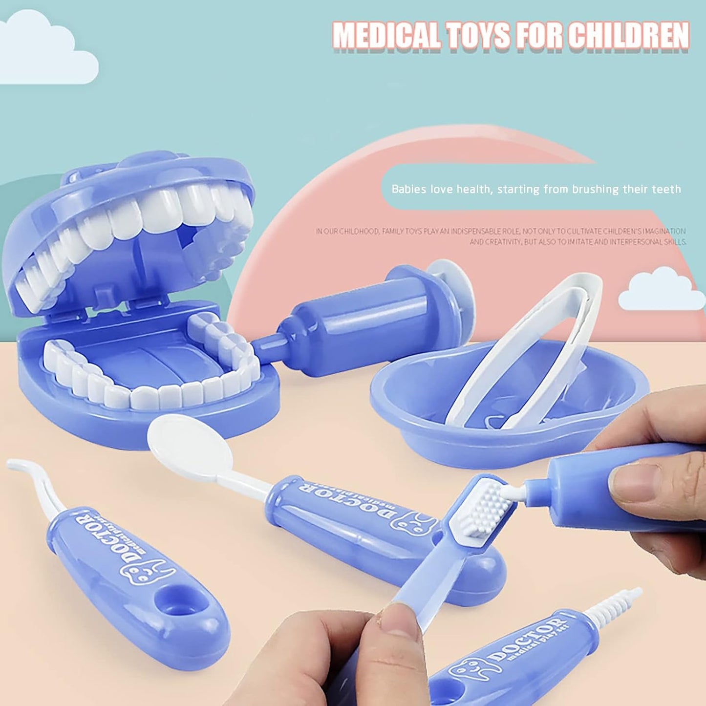 Dental Early Education Brushing Toys, YOUYA DENTAL 9Pcs/Set Children Role Play Toy Crocodile Early Education Cartoon Tooth Brushing Model Preschool Education Toy Dentist Game for Kids Classroom PURPLE