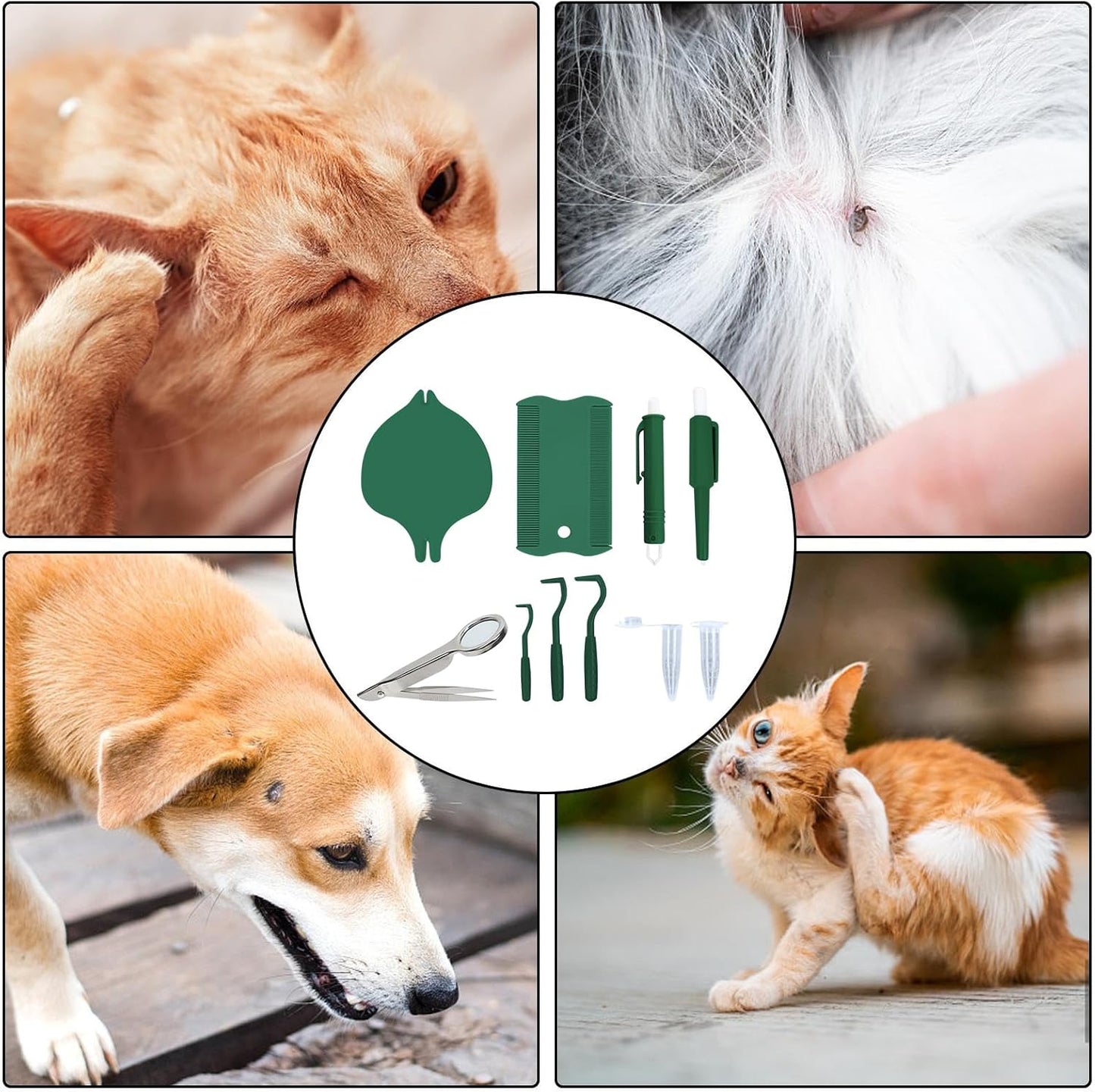 Veasbuu Dog Tick Remover Tools, Multifunctional Ergonomic Flea And Tick Puller Kit for Dogs, Cats, 4.33x4.33 Inches Compact Design Pet Households, Easy to Use Grooming Accessory