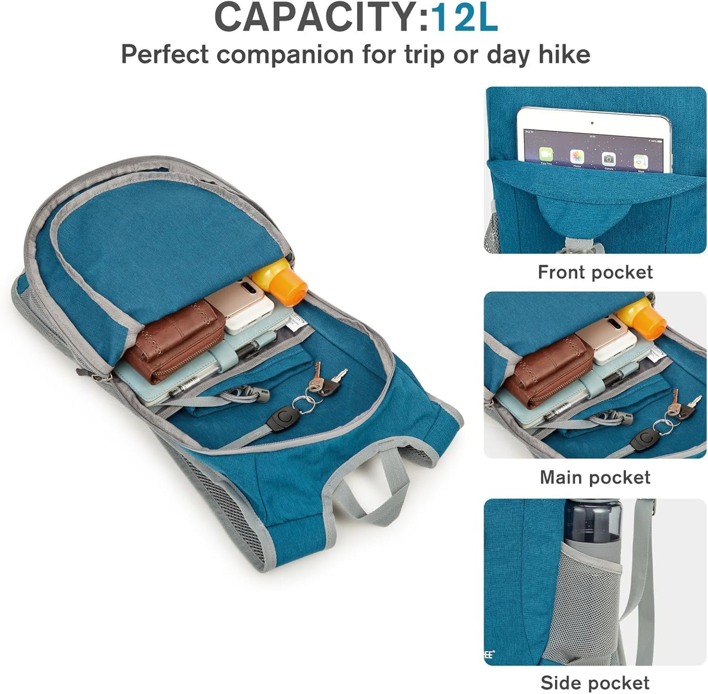 G4Free 12L Hiking Backpack Lightweight Small Hiking Daypack for Outdoor Travel Mini Foldable Shoulder Bag