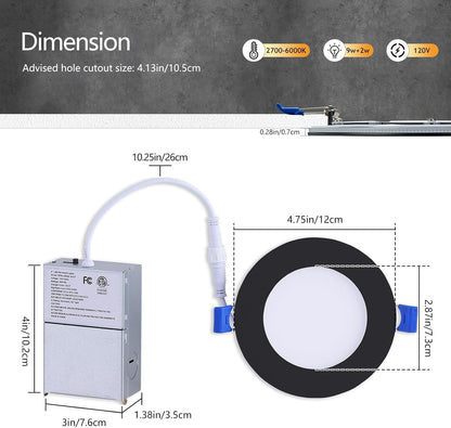 12 Pack Smart Recessed Lighting 4 Inch Black with RGB Color Changing & 2700-6000K, 2.4GHz WiFi Bluetooth Fast Link, Work with App/Alexa/Google Assistant/Siri, Include 1 Gateway