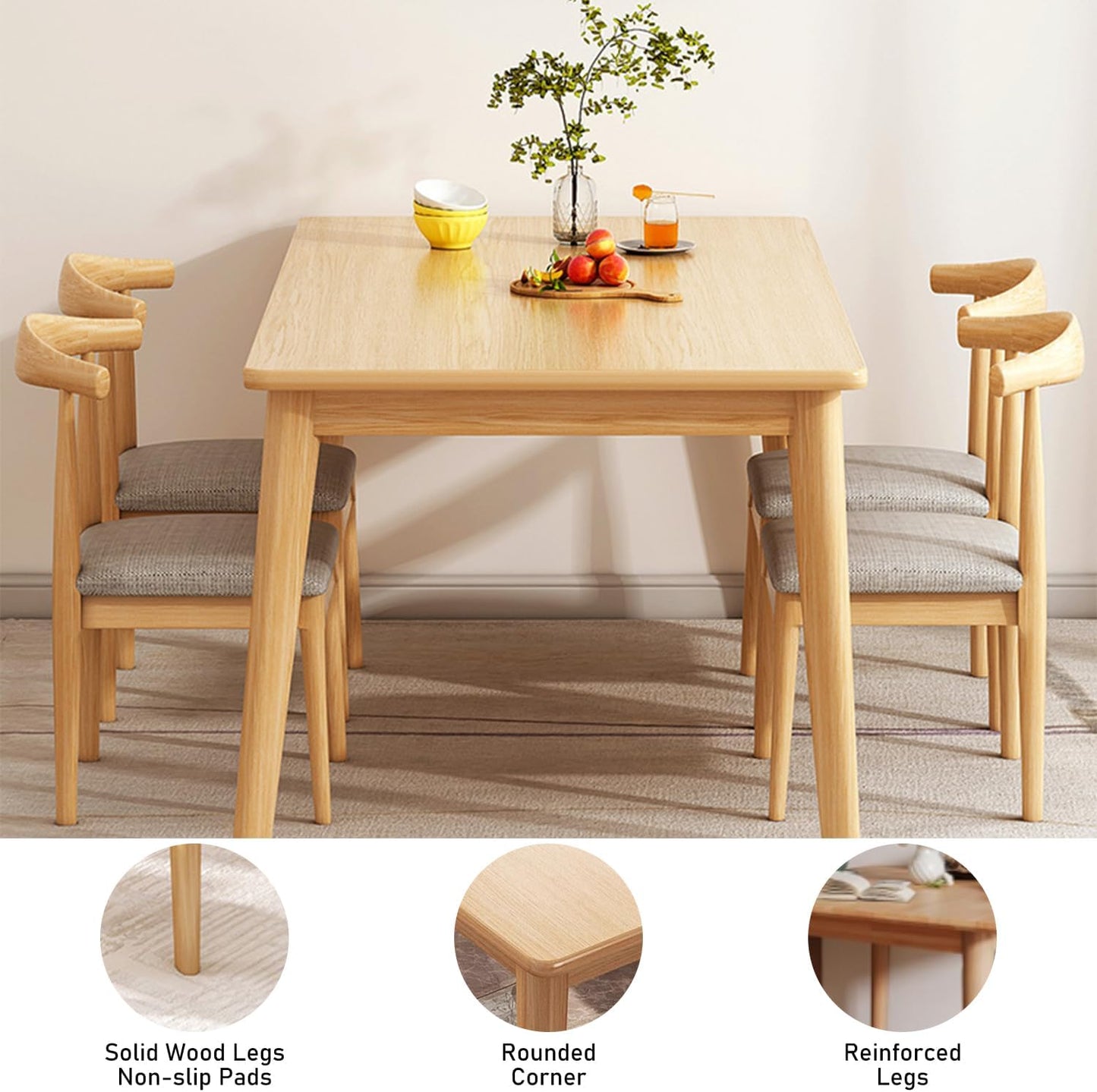 Uandhome Modern Rectangular Dining Table for 4-6 People, Wooden Legs, 120 * 55 * 75cm