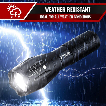 PeakPlus LED Flashlights High Lumens, Tactical Flash Lights [4 Pack] - Super Bright Waterproof Zoomable 5 Modes - Powerful Handheld Flashlight for Emergencies, Camping, Outdoor, Dog Walking