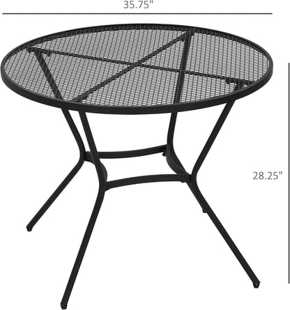Outsunny 35" Round Patio Dining Table Steel Outside Table with Mesh Tabletop for Garden Backyard Poolside, Black