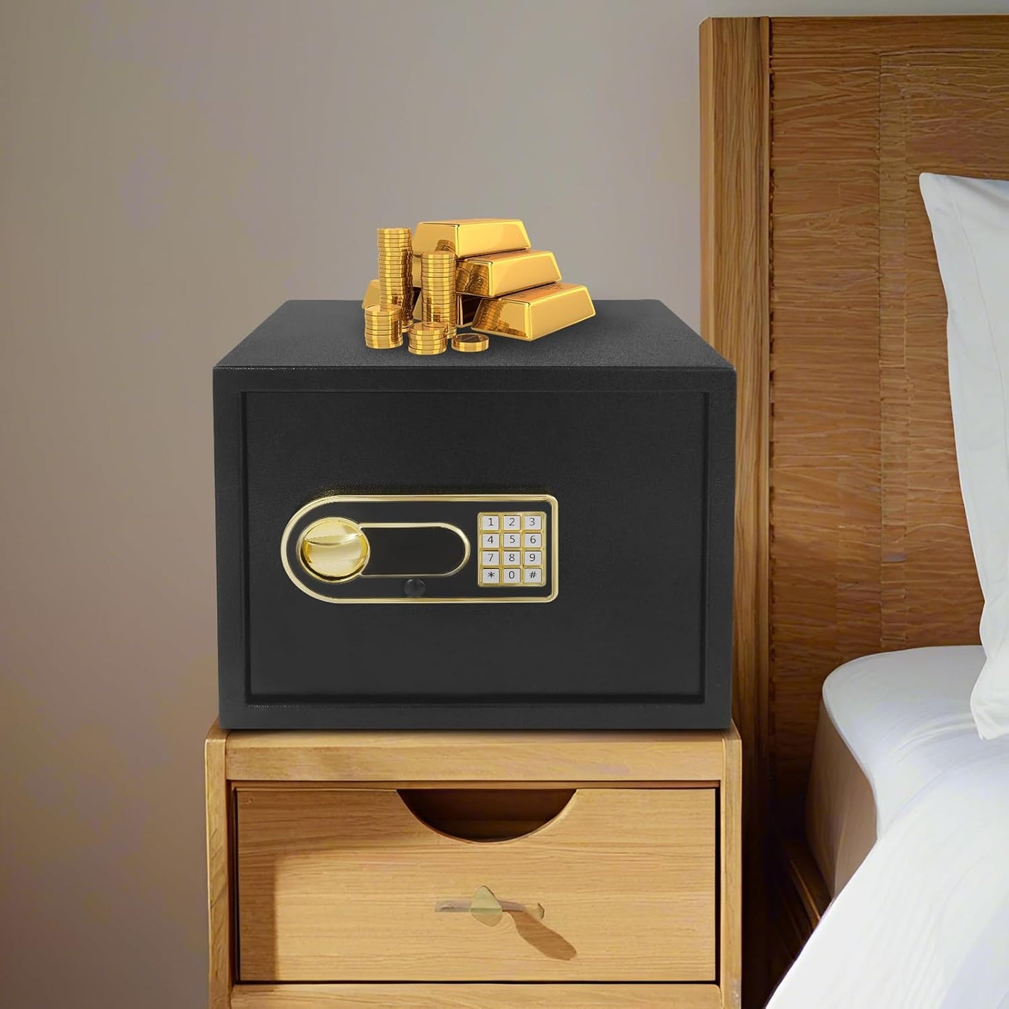 30L Safe Box with Smart Lighting, Small Value Safe with Digital Keyboard for Dormitory, Hotel, Office, Cash, Documents, Jewelry