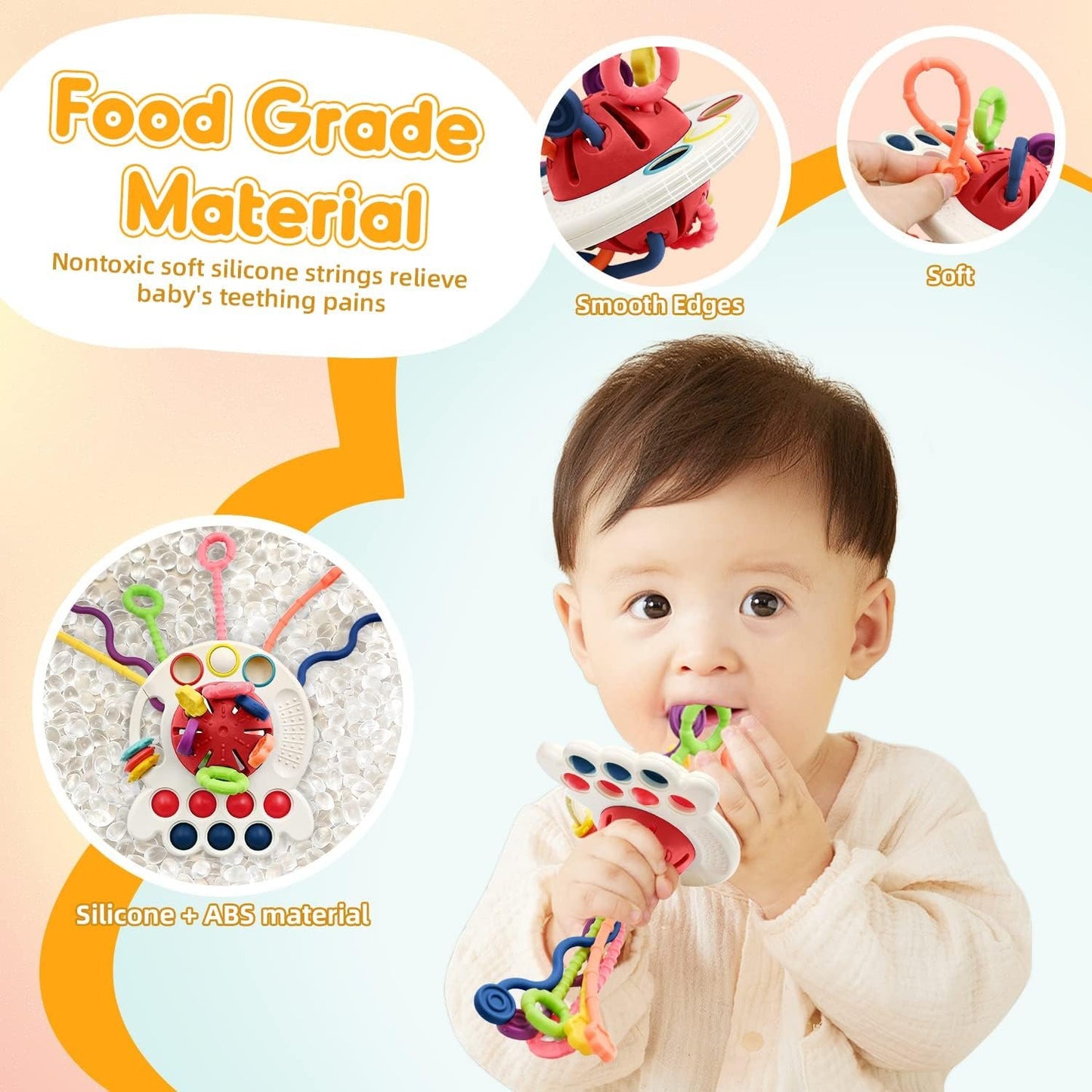 Sensory Montessori Toys for Baby 18 Months, Toddler Travel Toys for 2 Year Old Boy Girl Birthday Gifts, Soft Pull String Fidget Educational Learning Bath Toys for 18 Months Infant Newborn