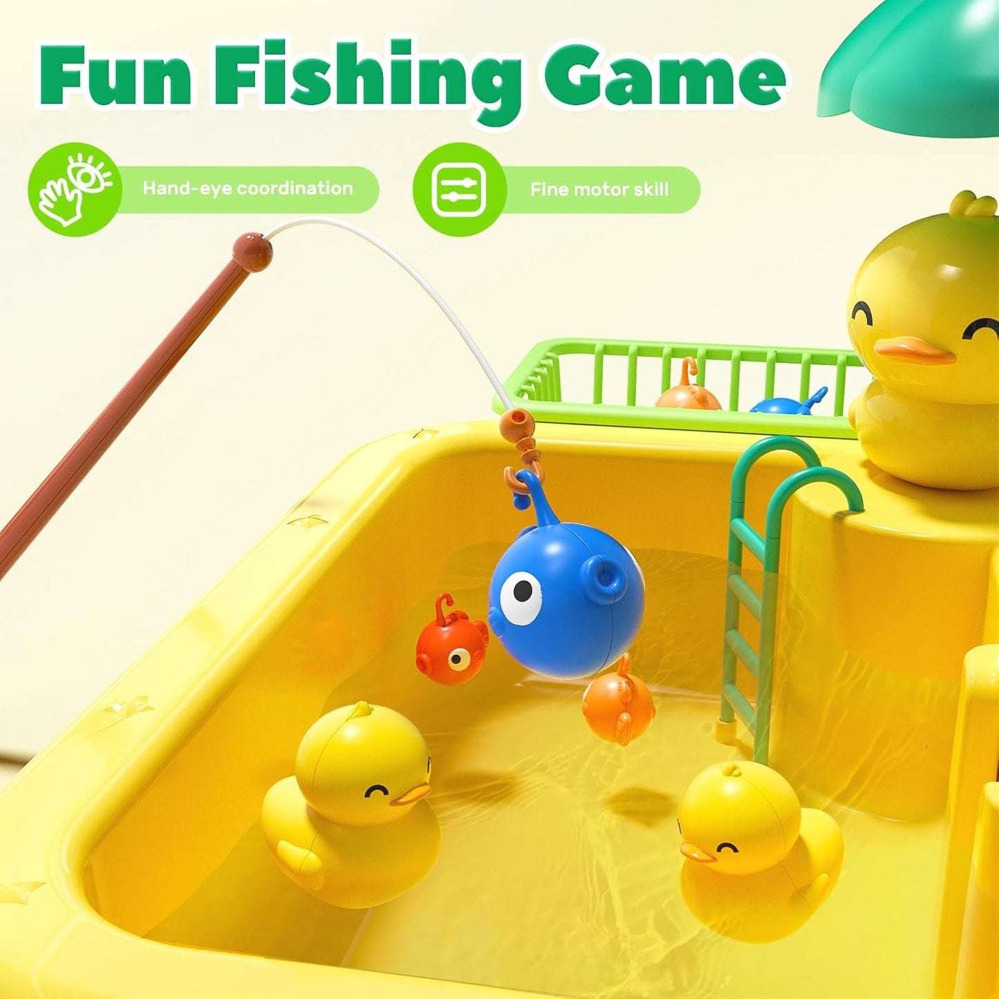CUTE STONE Play Sink with Running Water, Kitchen Sink Toys with Upgraded Electric Faucet, Play Food Toys, Pool Floating Fishing Toys for Water Play, Kids Role Play Dishwasher Toy Gift for Boys Girls