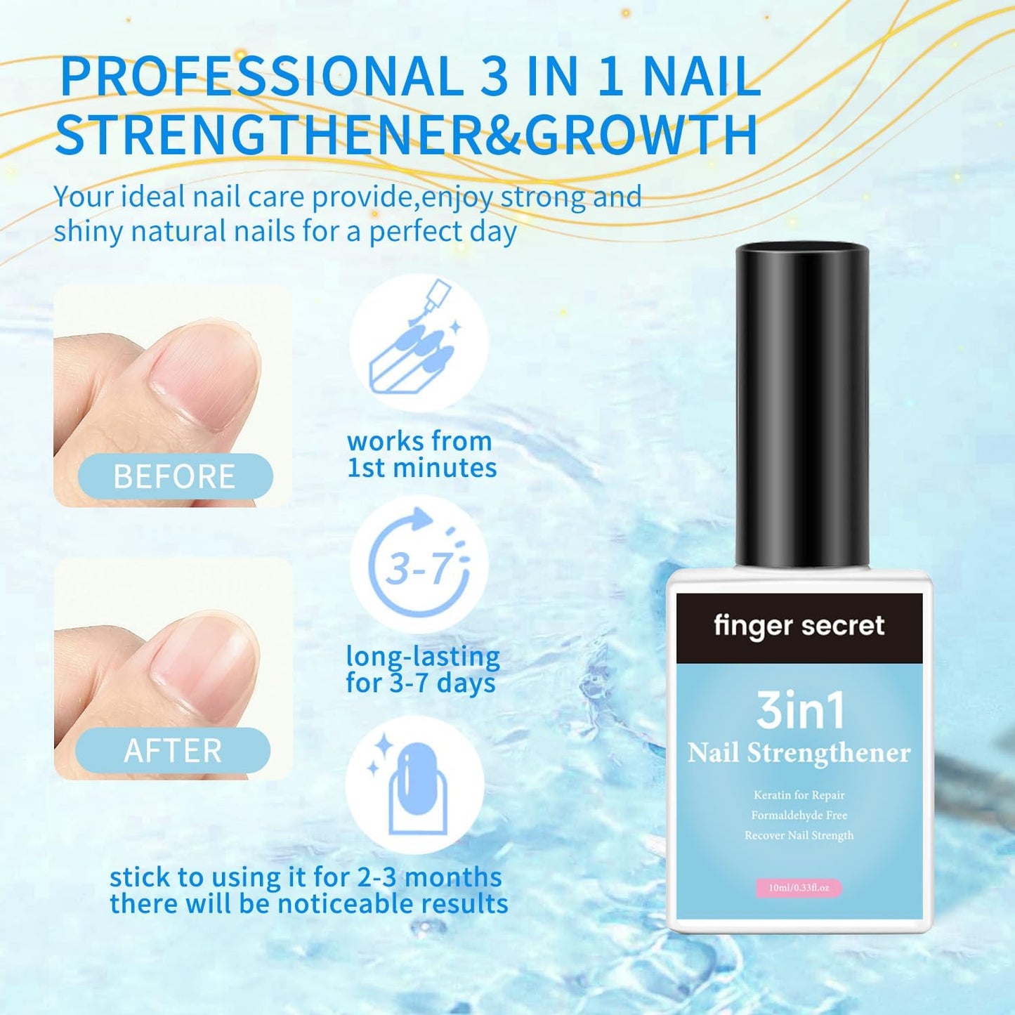 Finger Secret Nail Polish Gel Remover & 3in1 Nail Strengthener Professional Nail Care Combo with Wet Wipes for Efficient Gel Remover and Nail Strengthening Ideal for Home and Salon Use.
