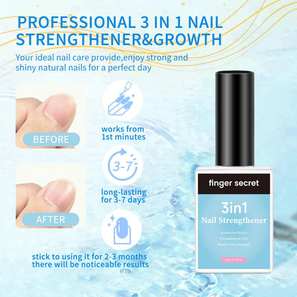 Finger Secret Nail Polish Gel Remover & 3in1 Nail Strengthener Professional Nail Care Combo with Wet Wipes for Efficient Gel Remover and Nail Strengthening Ideal for Home and Salon Use.