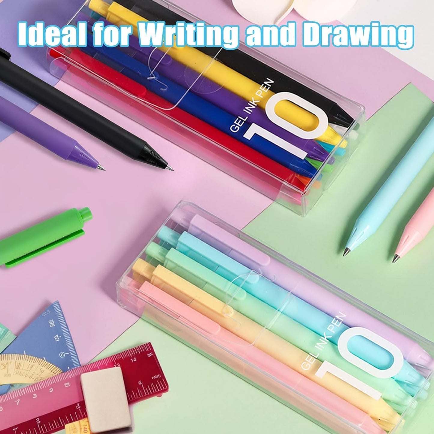 WATUNID 20Pcs Retractable Gel Pens, 15 Colors Gel Ink Pens with 100 Sheets Sticky Note, 0.5mm Fine Point Pure Colored Pens, Quick Dry Pen for Journaling, Note Taking, Cute Stationery Office Supplies