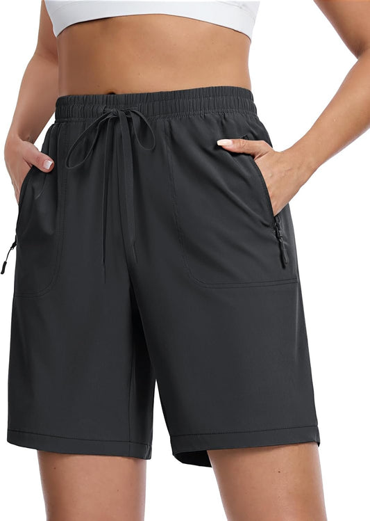 TACVASEN Women's Shorts Athletic Quick Dry Lightweight Waterproof Hiking Workout Shorts with Zipper Pockets Outdoor Summer