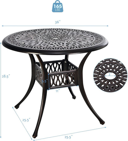 Giantex Bistro Table, Cast Aluminum Round Dining Table, 36” Tabletop 2” Umbrella Pole Hole, Weather Resistant for Outdoor Garden Poolside Backyard Patio (Red Copper)