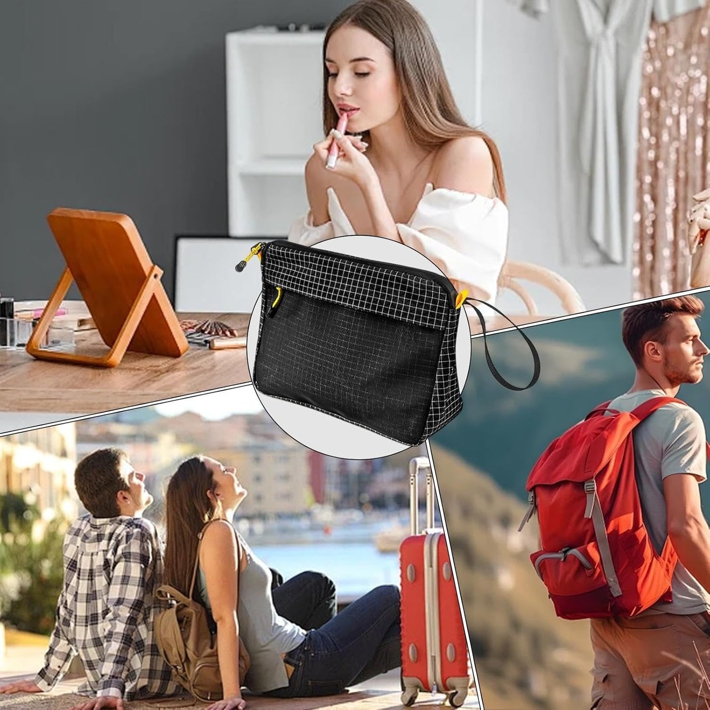 Toiletry Bag, Waterproof Travel Organizer, Large Capacity Cosmetic Pouch, Portable Makeup Storage Case, Multi-Compartment Hygiene Kit for Home, Office, Outdoor, Black///White, Refer to Description,