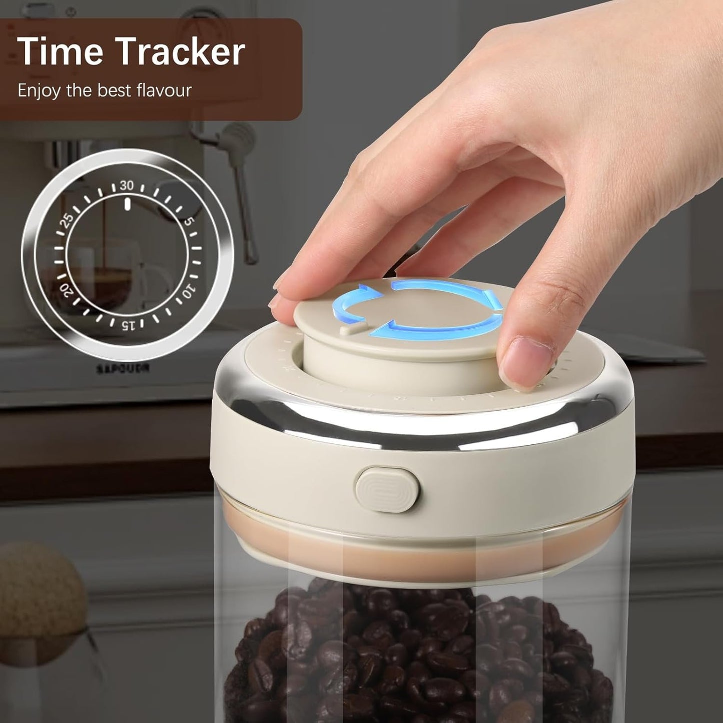 MICHIHOMIE 57 oz Coffee Canister, 1.7L Coffee Containers with Date Tracker and CO2 Valve Filters, Airtight Coffee Jar, Glass Storage Container for Coffee Beans, Grounds, Nuts, Cocoa, Sugar, Tea