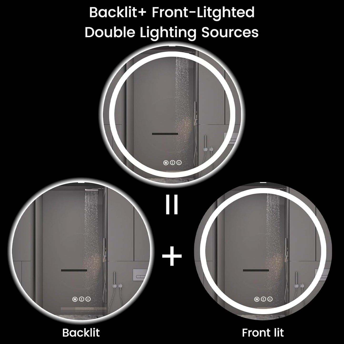 Round LED Bathroom Mirror with Lights, Backlit & Front Lighted, Wall-Mounted Vanity Mirror 3000K/4000K/6000K, Memory Functions, Anti-Fog, Dimmable Smart Mirror (Round 24" x 24")