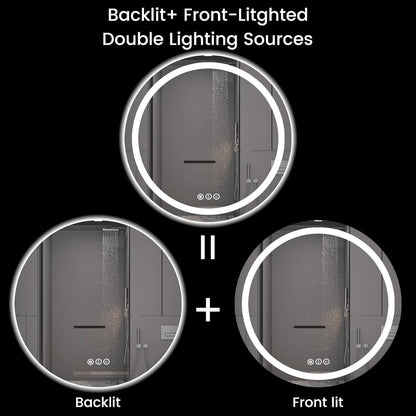 Round LED Bathroom Mirror with Lights, Backlit & Front Lighted, Wall-Mounted Vanity Mirror 3000K/4000K/6000K, Memory Functions, Anti-Fog, Dimmable Smart Mirror (Round 24" x 24")