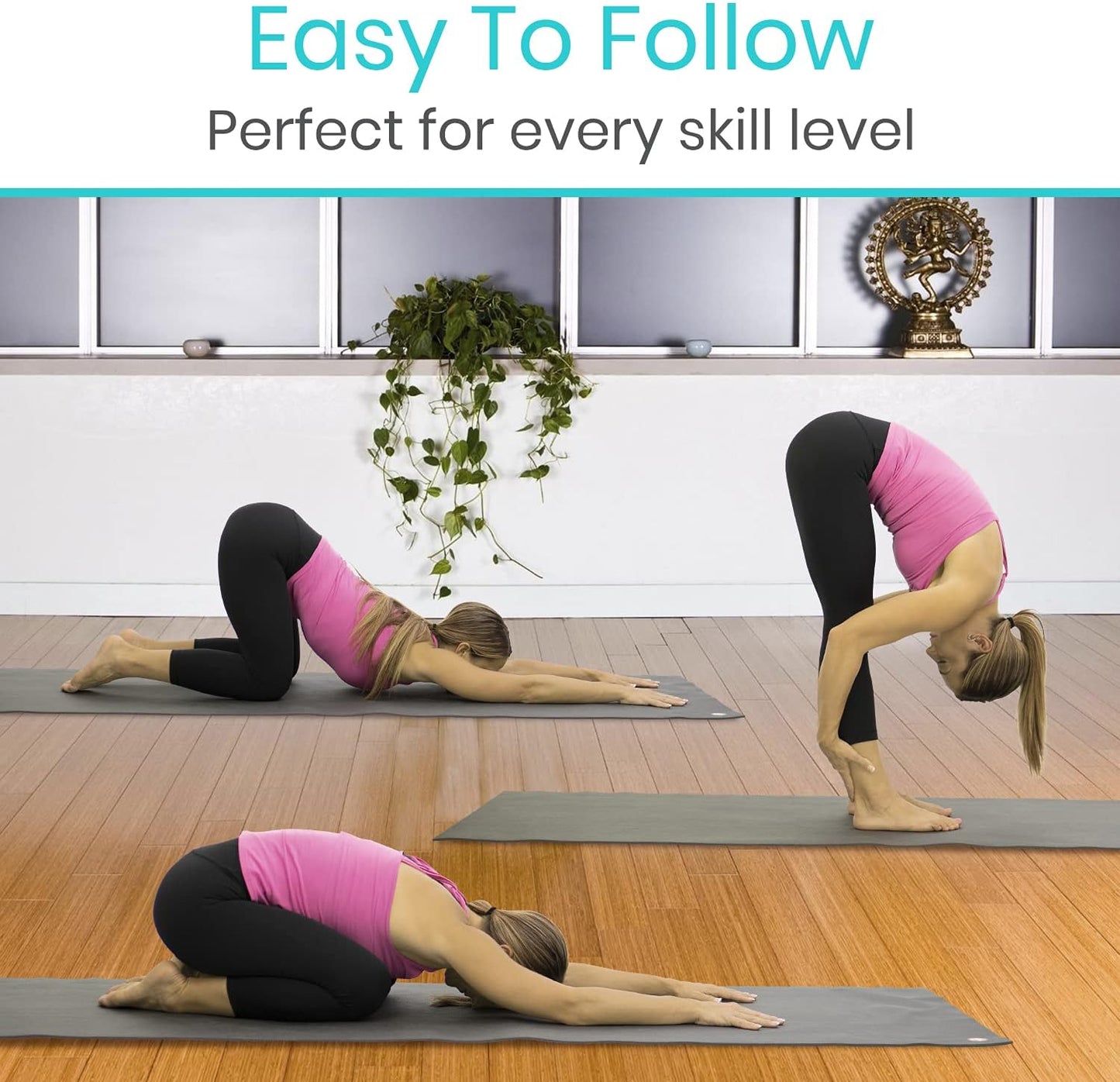 Vive Yoga Poster - Poses for Beginners and Experts - Mat Exercise Home Gym Workout Accessories Set- Double Sided Laminated Flow Chart Accessory - Instructional Guided Routine - for Women, Men