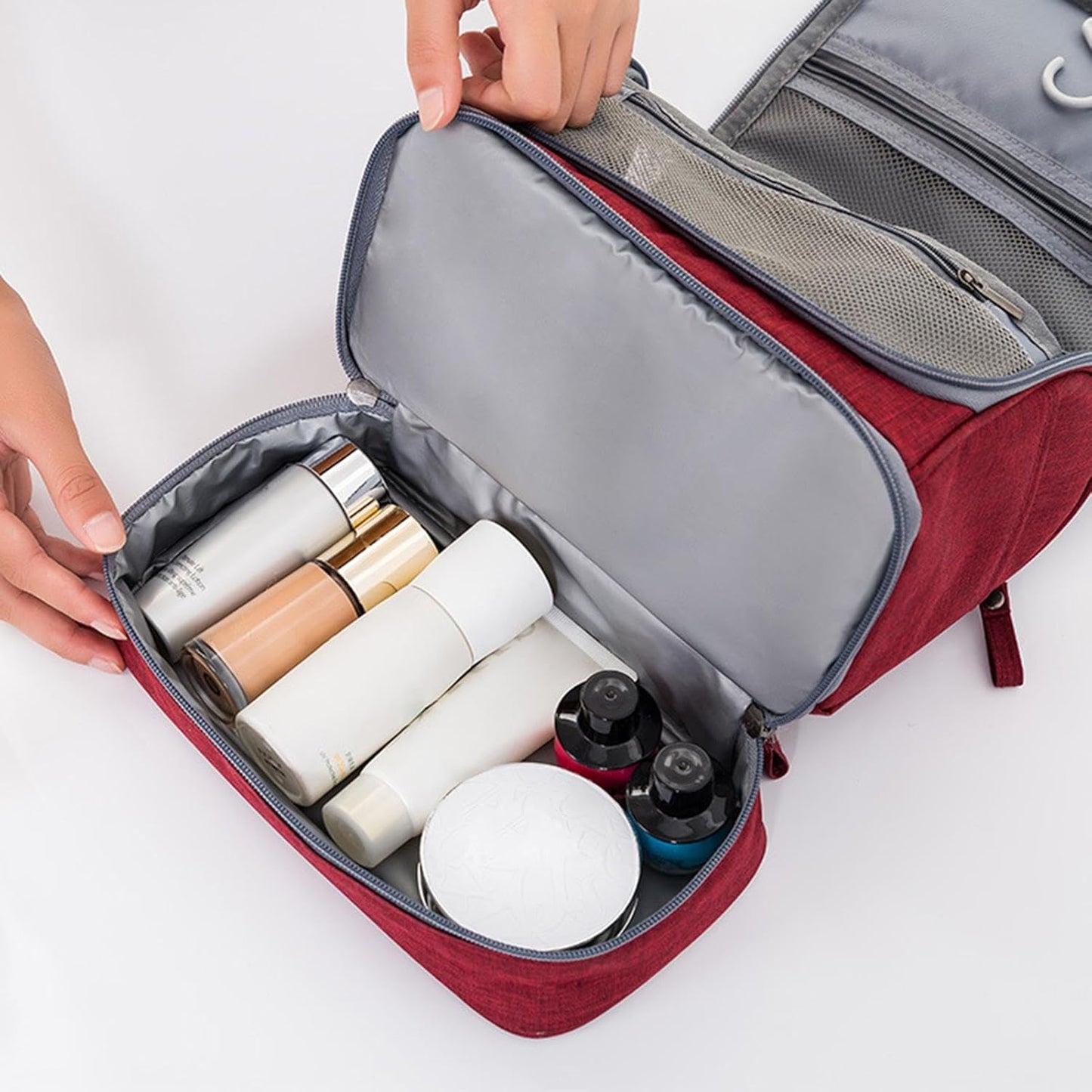 Ravel Toiletry Bag, Large Capacity Zipper Bag, Wet and Dry Separation Bag, Travel Pouch with Hook, Toiletry Organizer for Travel, Waterproof Toiletry Bag for Travel and Home Use, Wine Red, Please