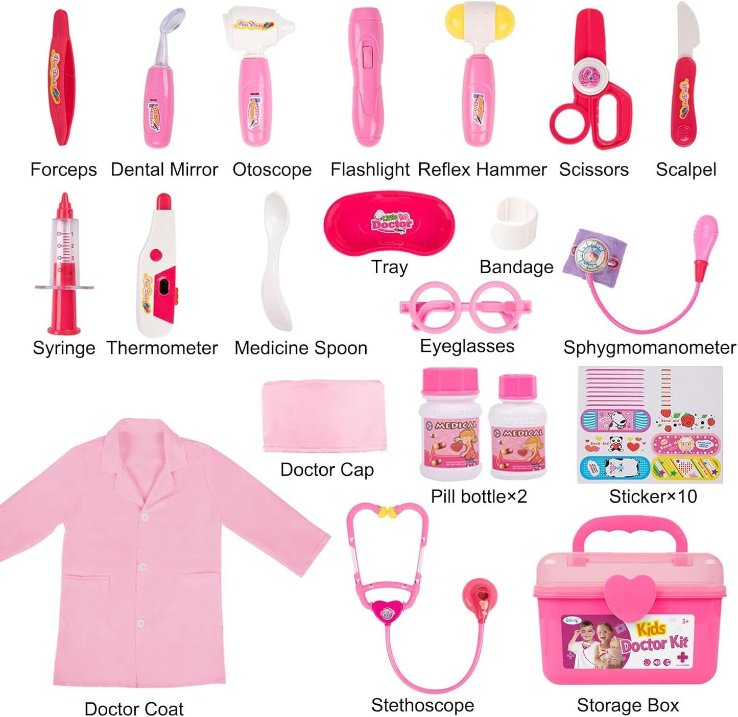 Liberry Doctor Kit for Toddlers 3 4 5 Years Old, Kids Doctor Play Set for Girls Boys Toy, Pretend Play Medical Kit with Stethoscope & Costume for Christmas Birthday Gift Pink