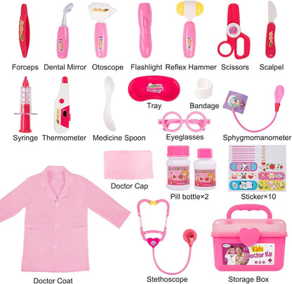 Liberry Doctor Kit for Toddlers 3 4 5 Years Old, Kids Doctor Play Set for Girls Boys Toy, Pretend Play Medical Kit with Stethoscope & Costume for Christmas Birthday Gift Pink